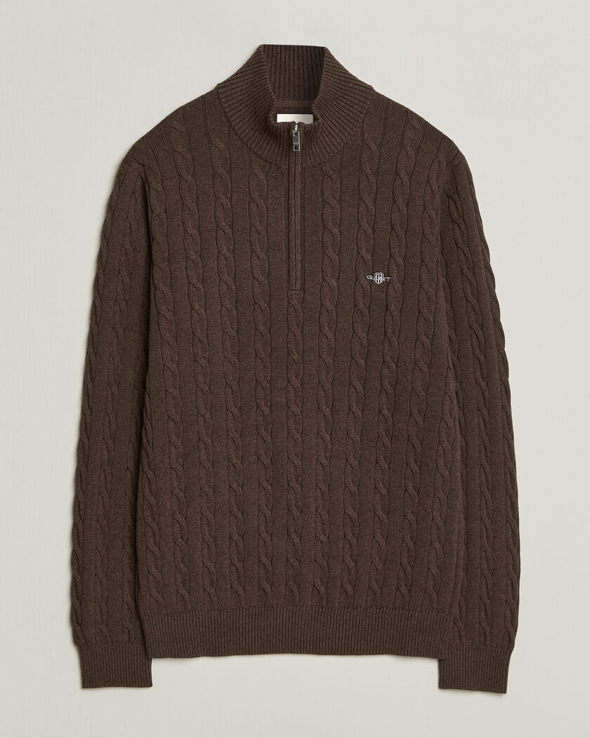Gant Cotton Cable Half Zip Black Brown Melange – Ruskea