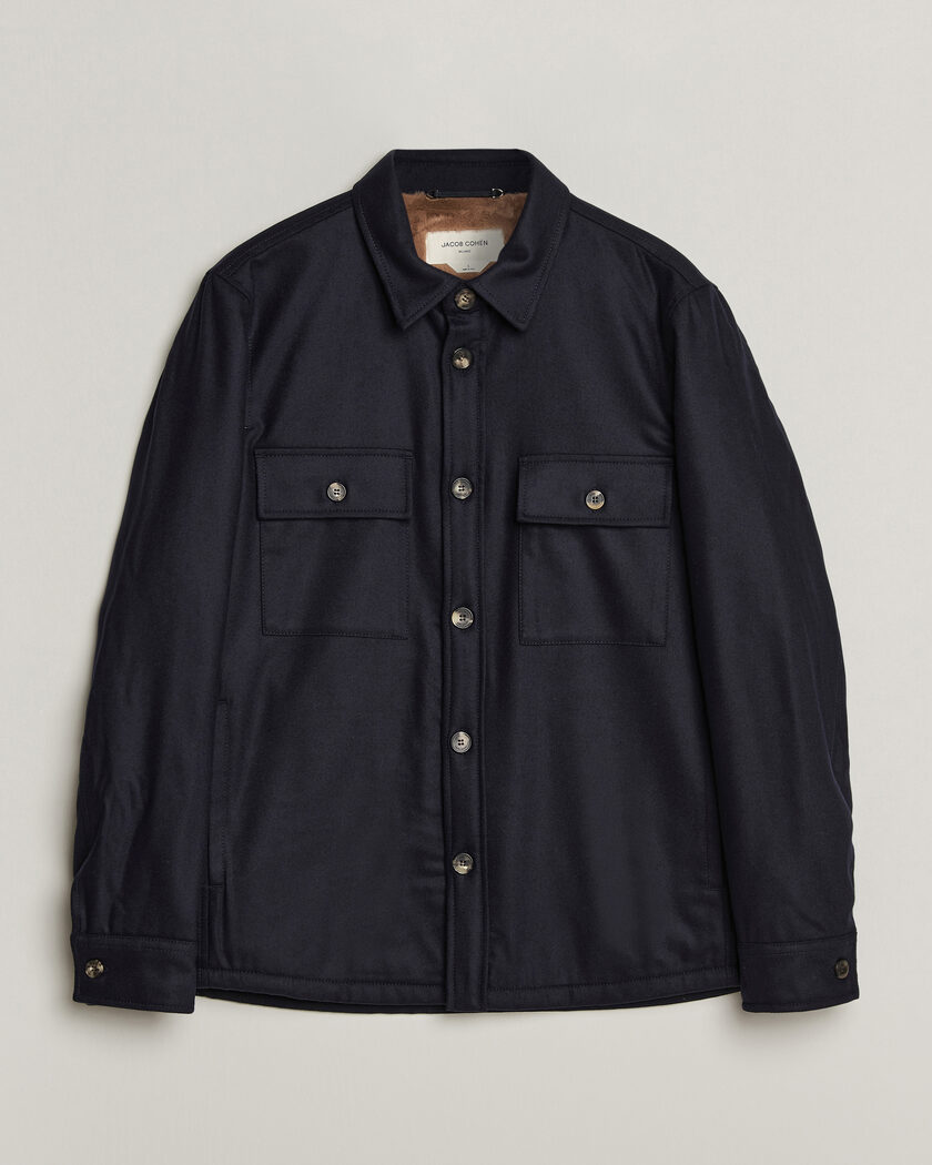 Jacob Cohën Wool Flannel Eco Fur Lined Shirt Jacket Navy – Sininen
