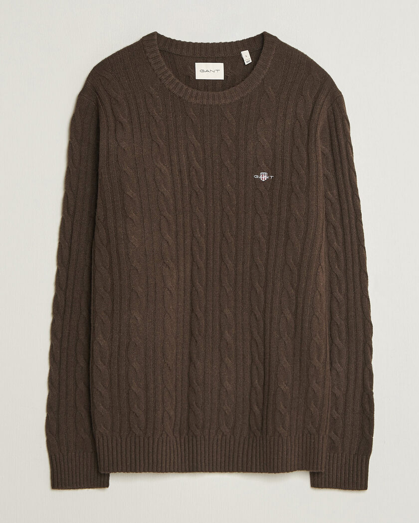 Gant Lambswool Cable Crew Neck Black Brown – Ruskea