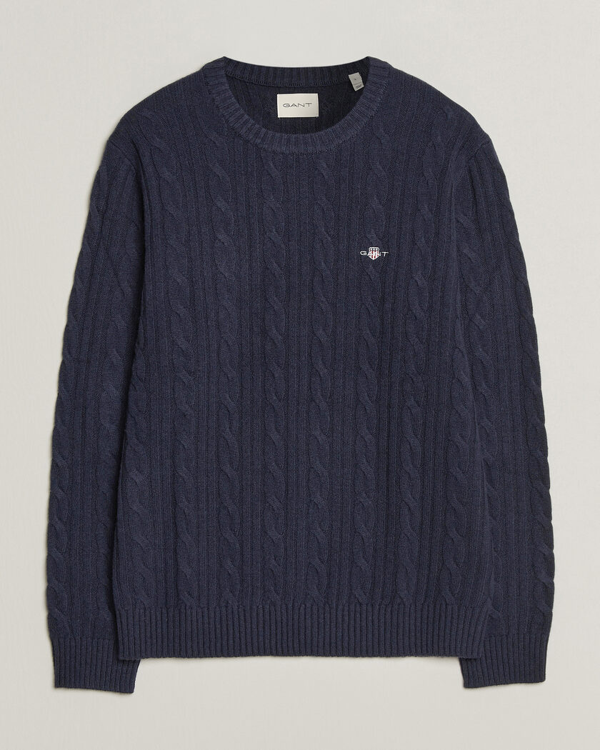 Gant Lambswool Cable Crew Neck Evening Blue – Sininen