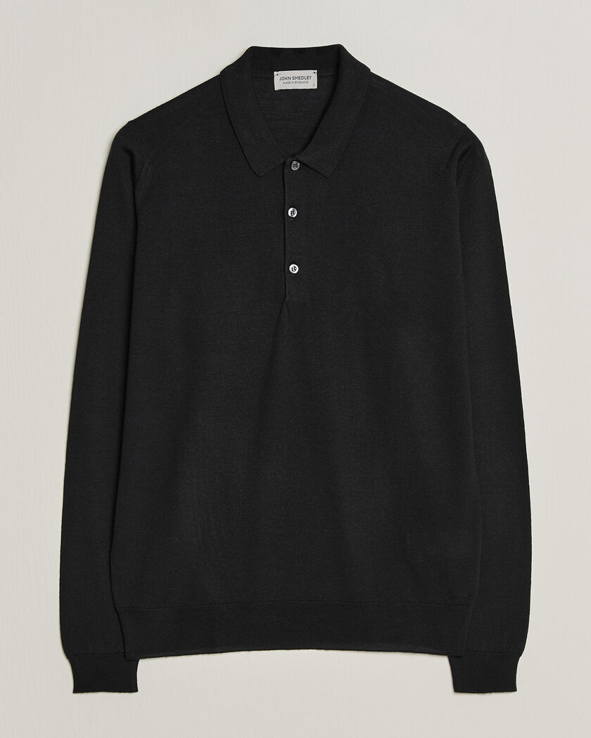 John Smedley Belper Extra Fine Merino Polo Pullover Black – Musta