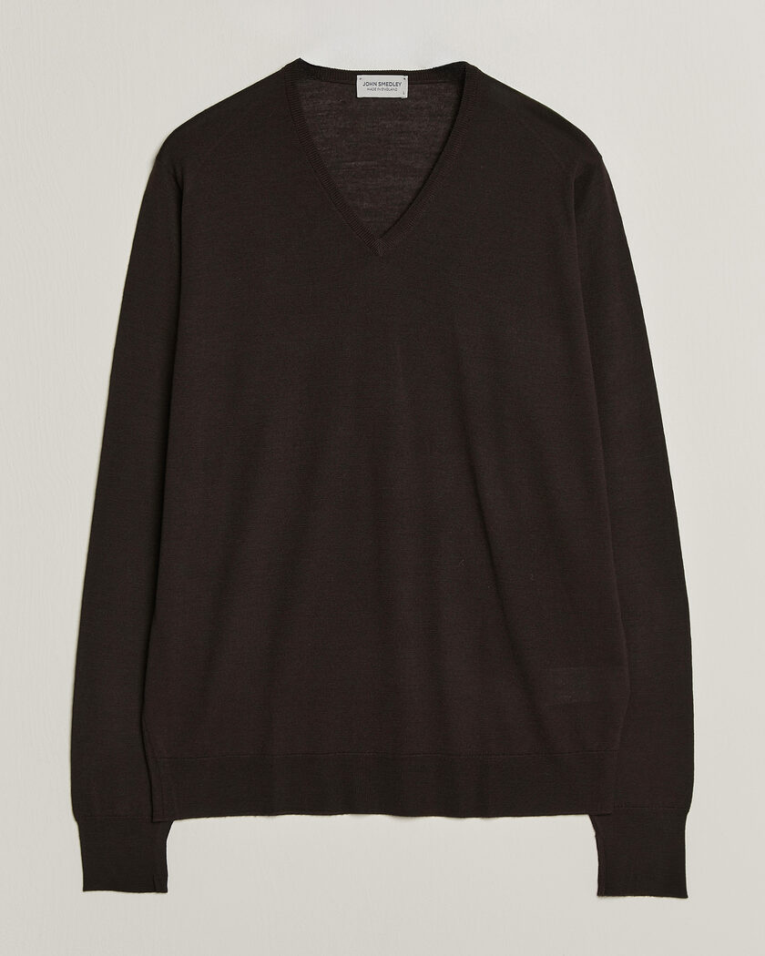 John Smedley Bobby Extra Fine Merino V-Neck Pullover Faulkner Brown – Ruskea
