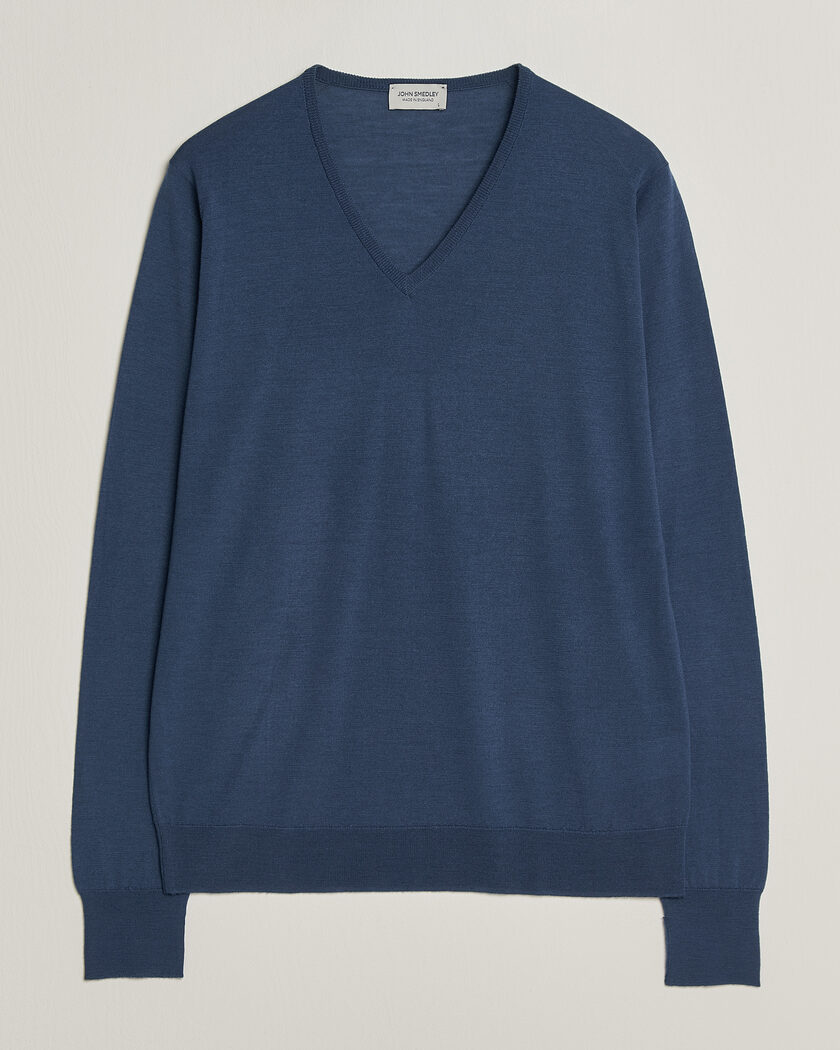 John Smedley Bobby Extra Fine Merino V-Neck Pullover Teal Firth – Sininen