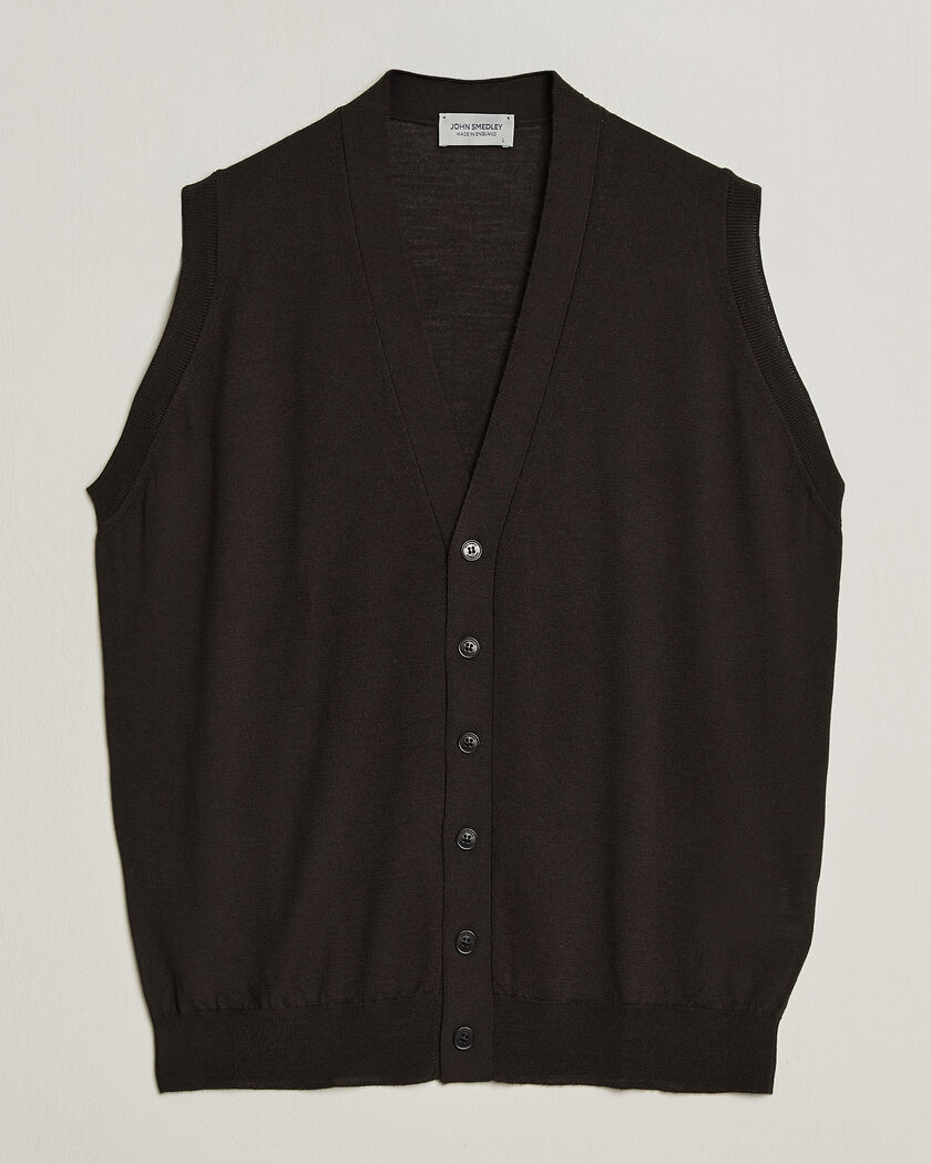 John Smedley Bolton Extra Fine Merino Waistcoat Faulkner Brown – Ruskea