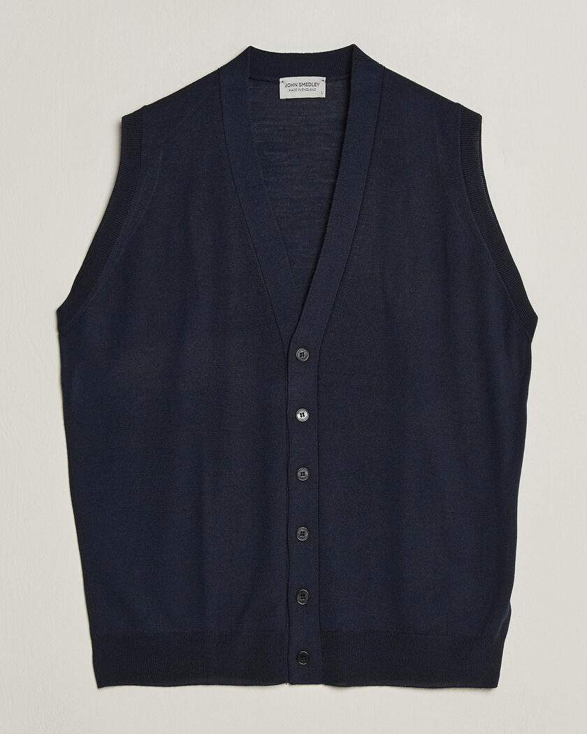 John Smedley Bolton Extra Fine Merino Waistcoat Midnight – Sininen