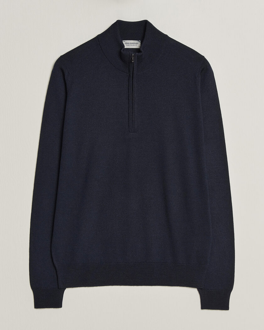 John Smedley Tapton Extra Fine Merino Half Zip Midnight – Sininen