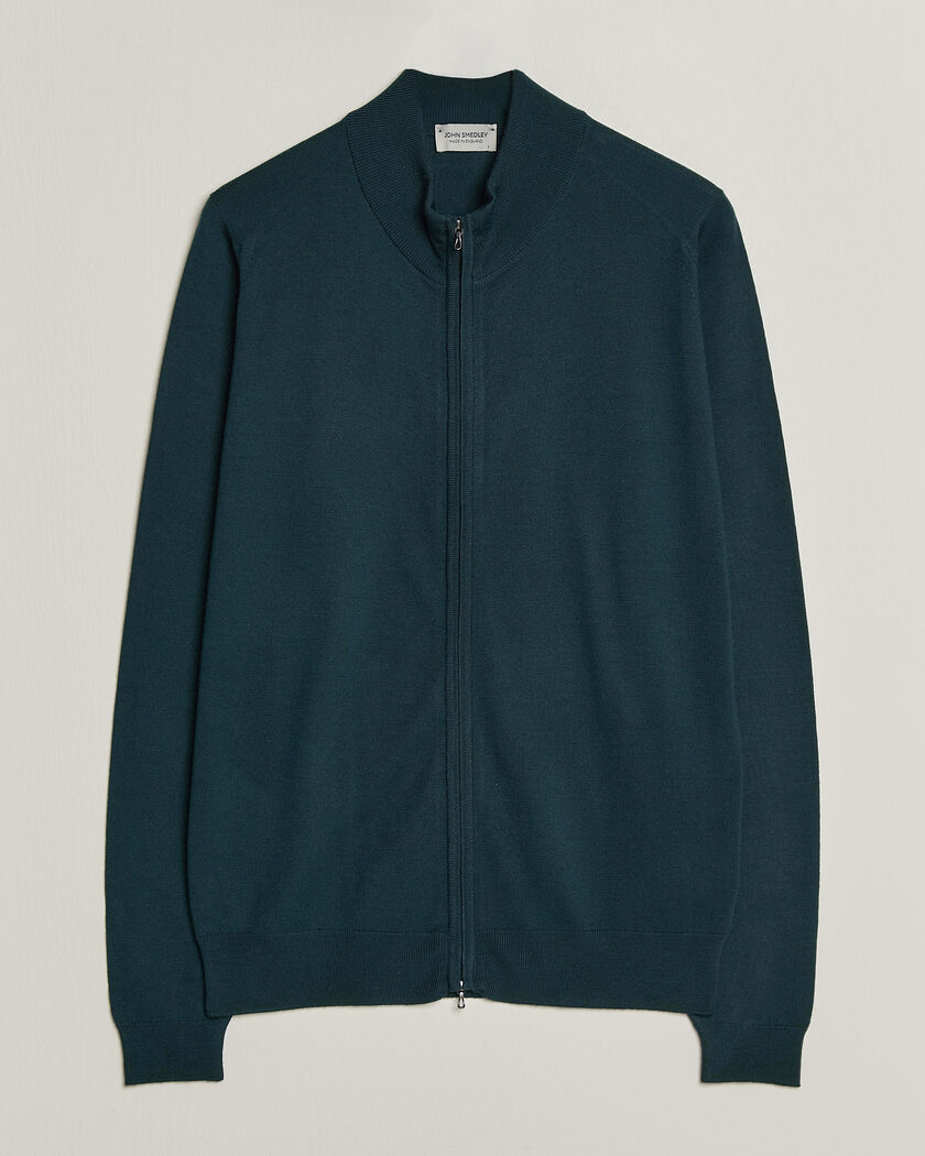John Smedley Claygate Extra Fine Merino Full Zip Richardson Green – Vihreä