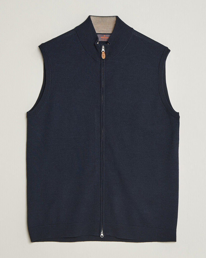 Morris Merino Zip Vest Navy – Sininen
