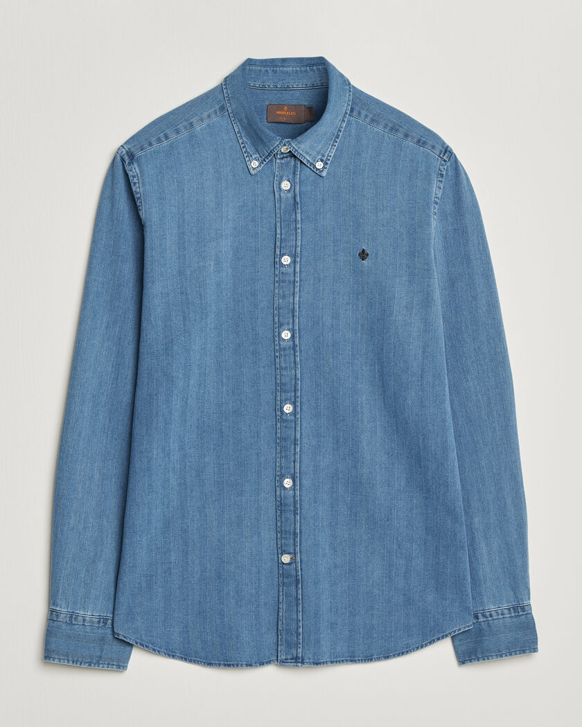 Morris Indigo Herringbone Shirt Light Blue – Sininen