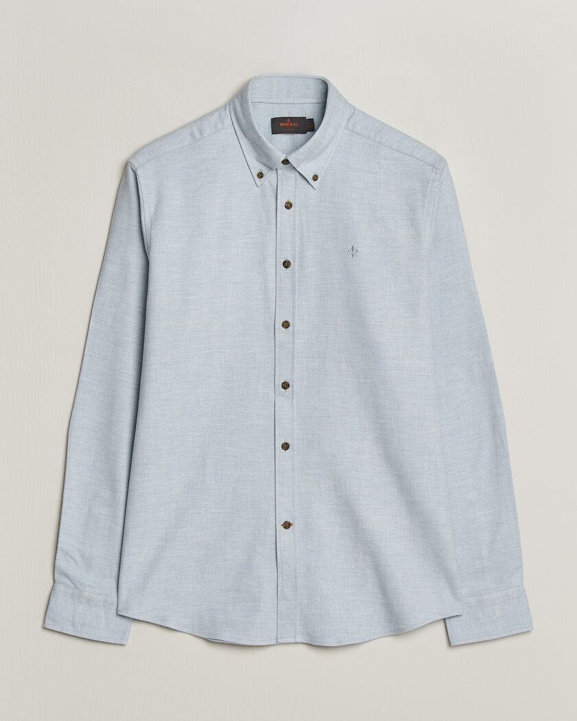 Morris Flannel Herringbone Shirt Light Blue – Sininen