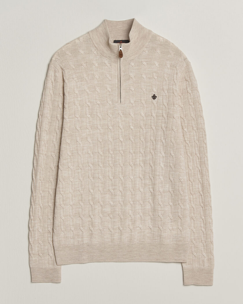 Morris Merino Cable Half Zip Off White – Valkoinen