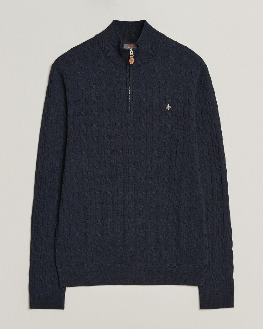 Morris Merino Cable Half Zip Navy – Sininen