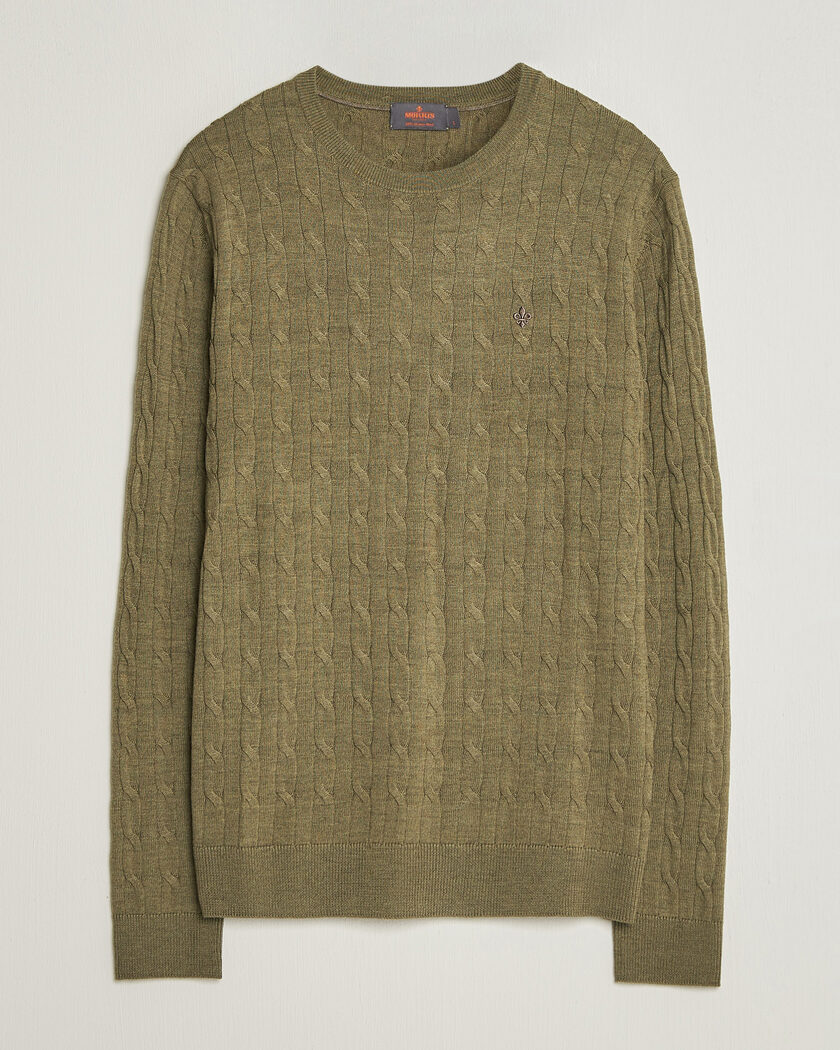  Morris Merino Cable O-Neck Olive – Vihreä