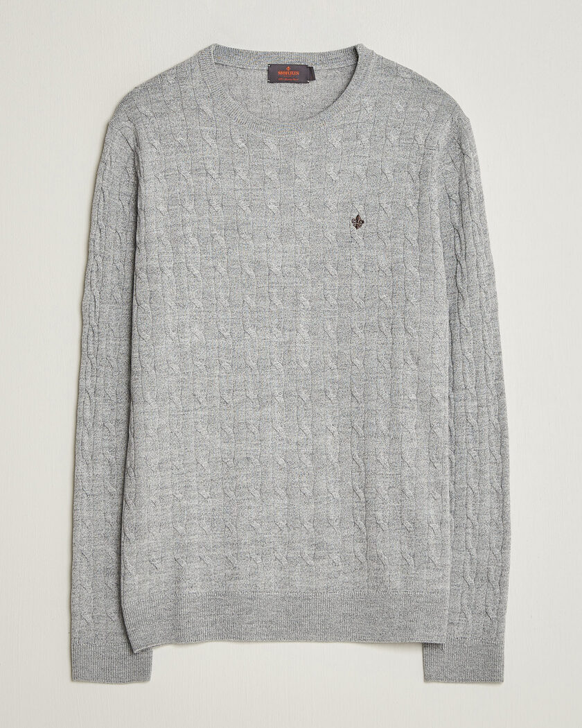 Morris Merino Cable O-Neck Mid Grey – Harmaa