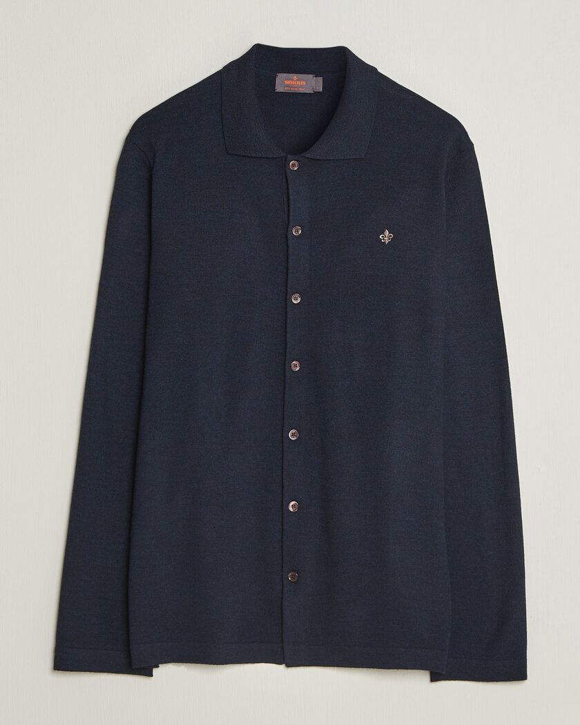 Morris Merino Shirt Cardigan Navy – Sininen