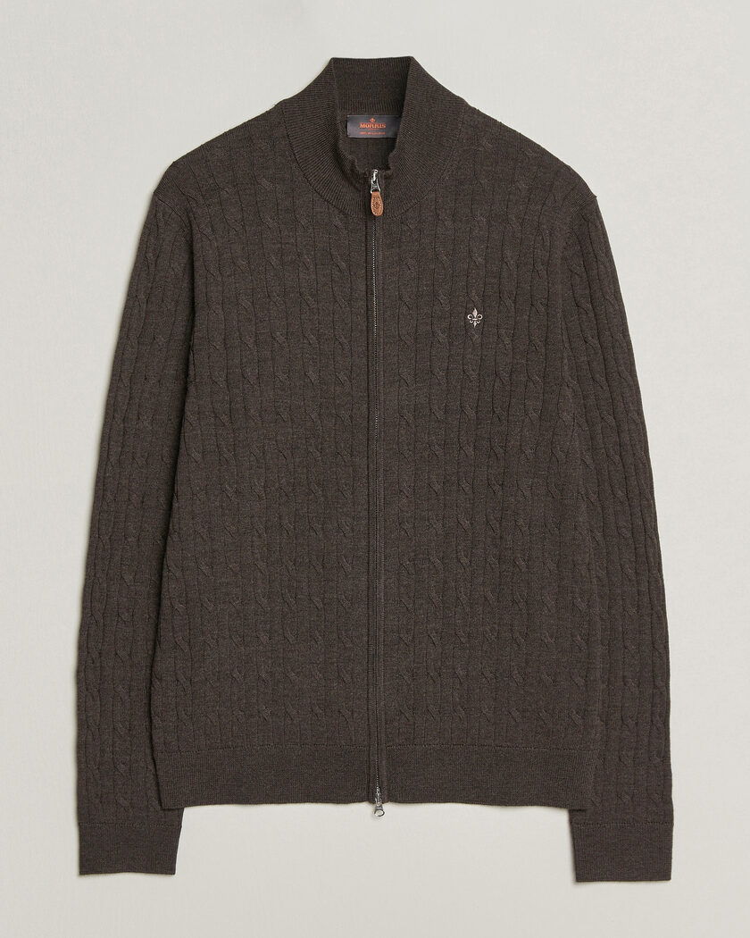 Morris Merino Cable Zip Cardigan Brown – Ruskea