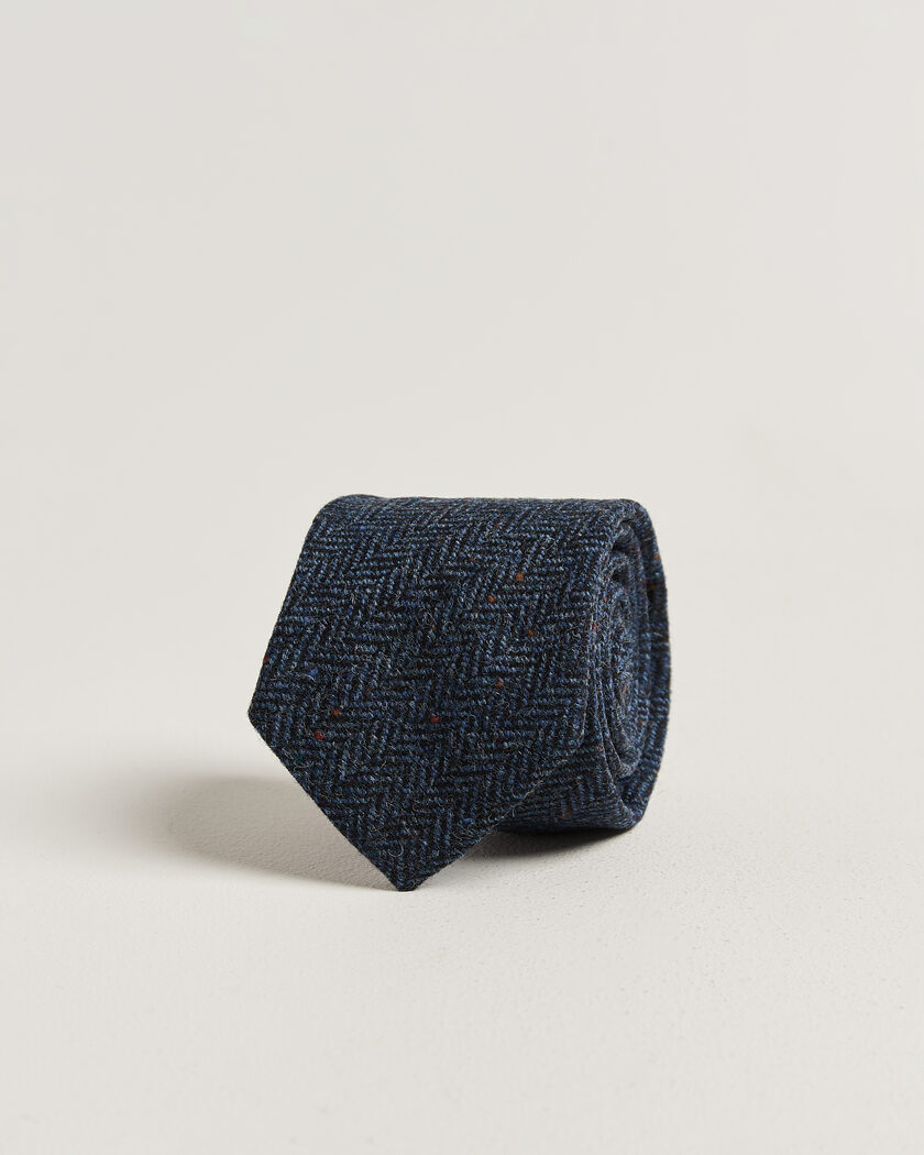 Amanda Christensen Wool Herringbone 8cm Tie Navy – Sininen