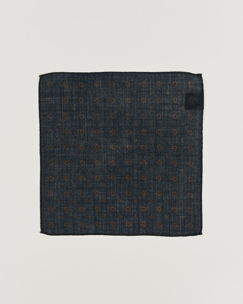 Amanda Christensen Wool Paisley Pocket Square Navy – Sininen
