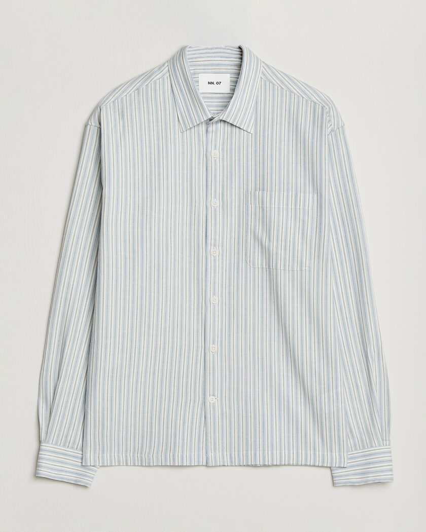 NN07 Deon Brushed Cotton Striped Shirt Blue – Sininen