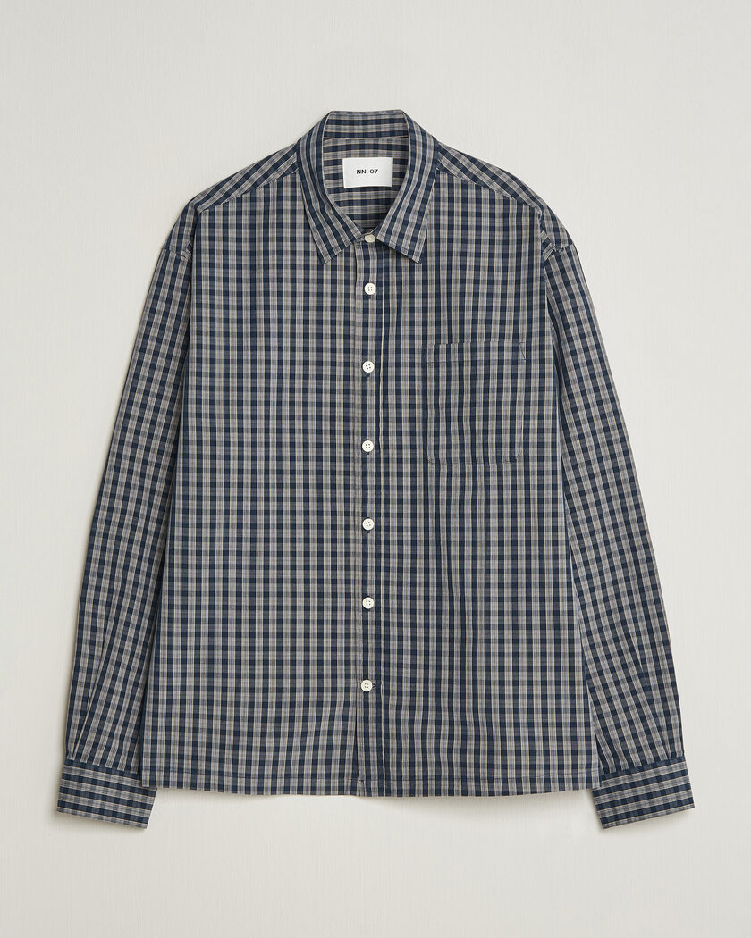 NN07 Deon Brushed Cotton Checked Shirt Navy Blue – Sininen