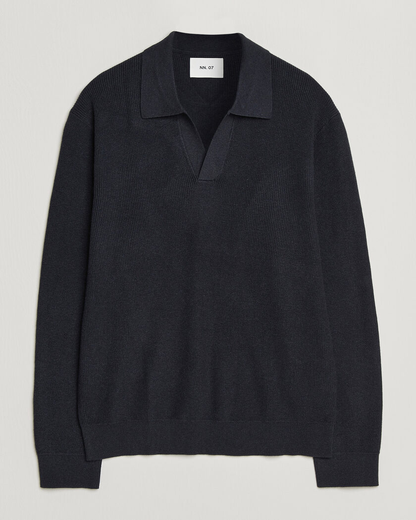 NN07 Hope Cotton/Cashmere Rib Knitted Polo Navy – Sininen