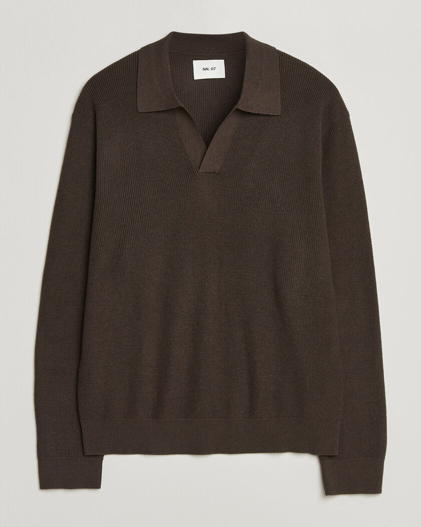 NN07 Hope Cotton/Cashmere Rib Knitted Polo Brown – Ruskea