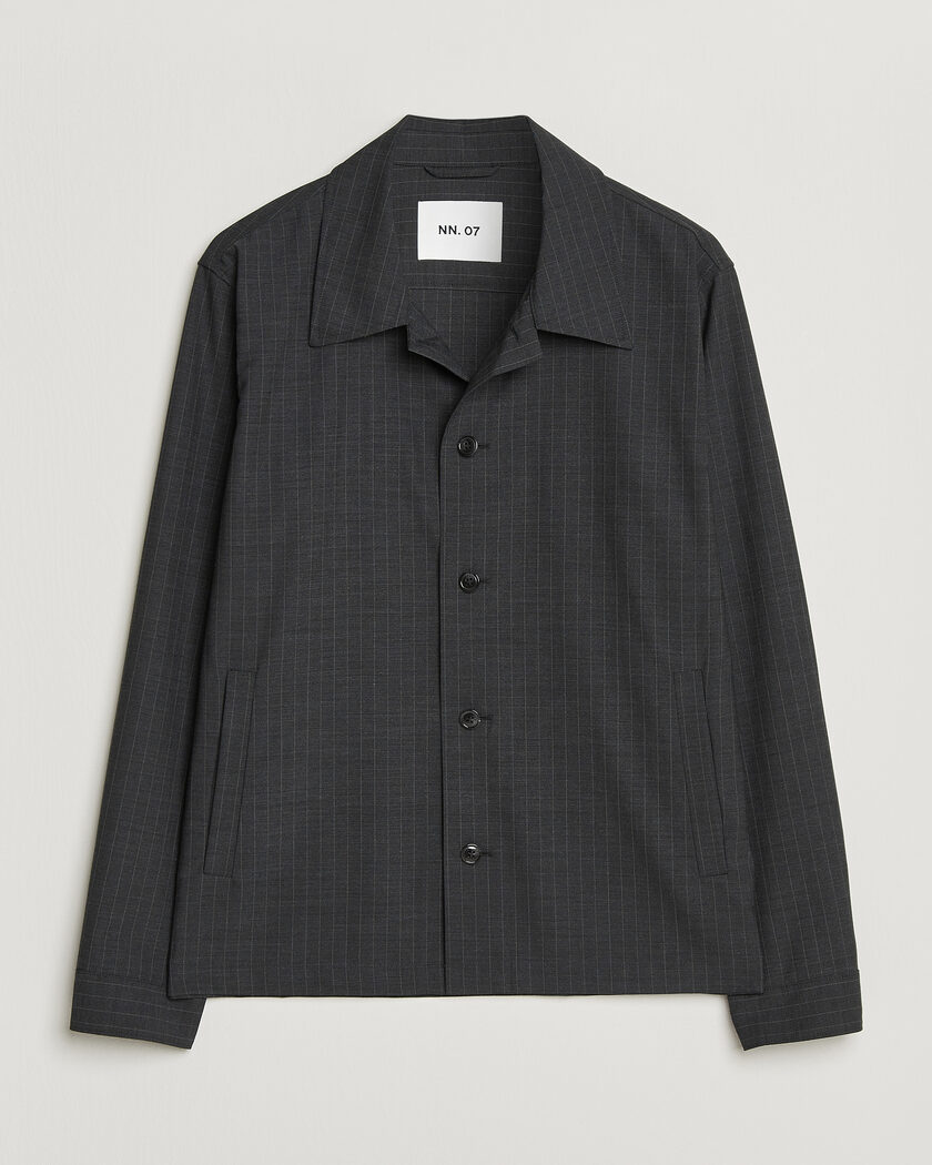 NN07 Zander Wool Pinstriped Overshirt Dark Grey – Harmaa