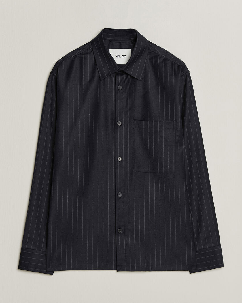 NN07 Freddy Wool Pinstriped Overshirt Navy – Sininen