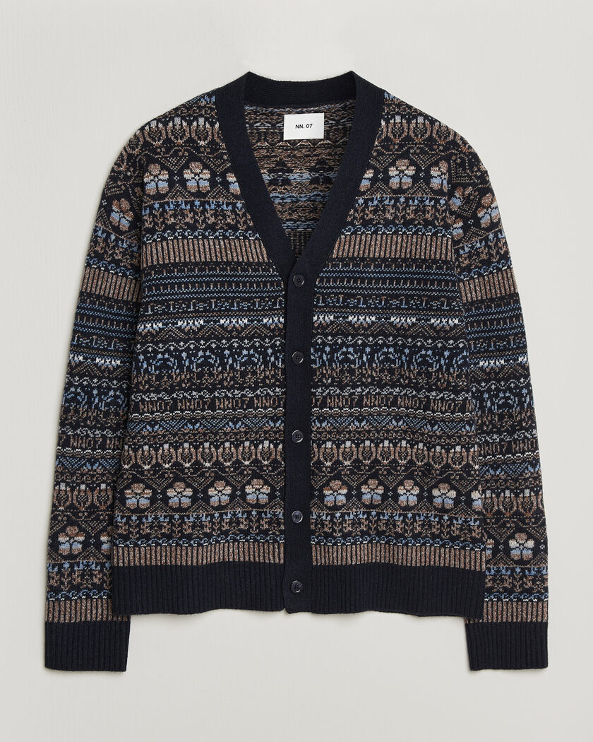 NN07 Tobias Fairisle Wool Knitted Cardigan Navy Blue – Sininen