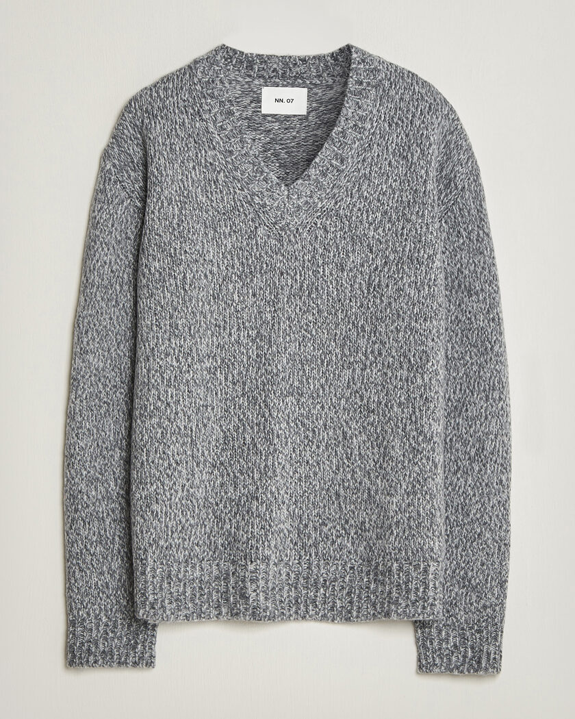 NN07 Flint Wool Knitted V-Neck Grey Melange – Harmaa