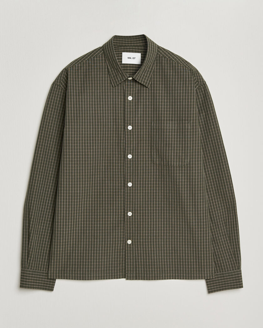 NN07 Deon Peached Cotton Checked Shirt Green – Vihreä