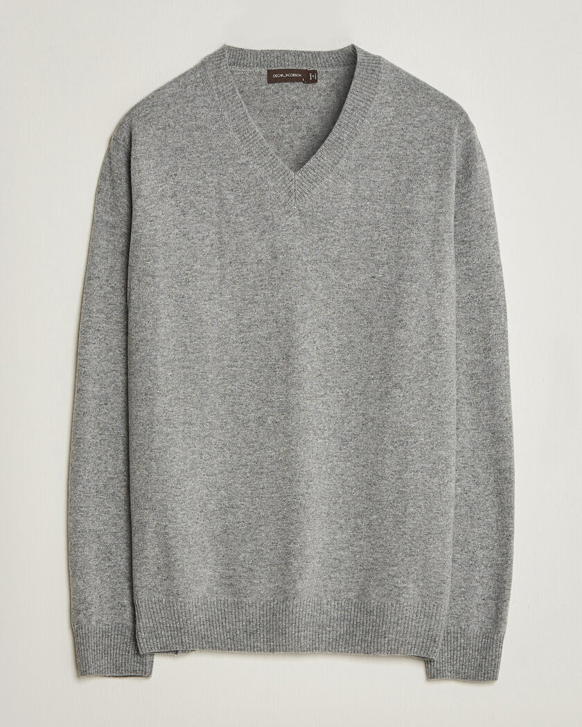 Oscar Jacobson Gregor Wool/Cashmere V-Neck Grey Melange – Harmaa