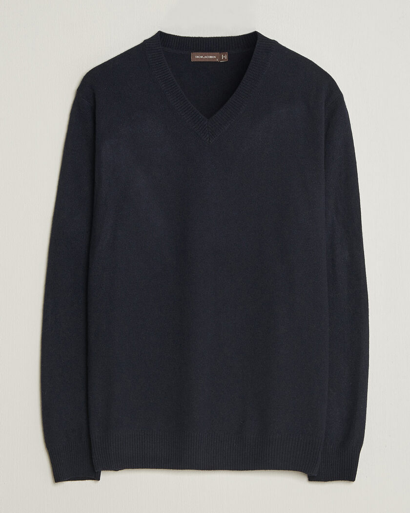 Oscar Jacobson Gregor Wool/Cashmere V-Neck Navy – Sininen