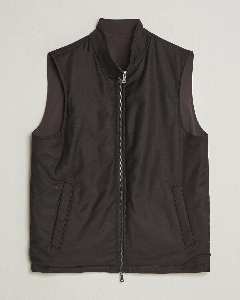 Oscar Jacobson Nylon/Wool Reversible Vest Brown – Ruskea