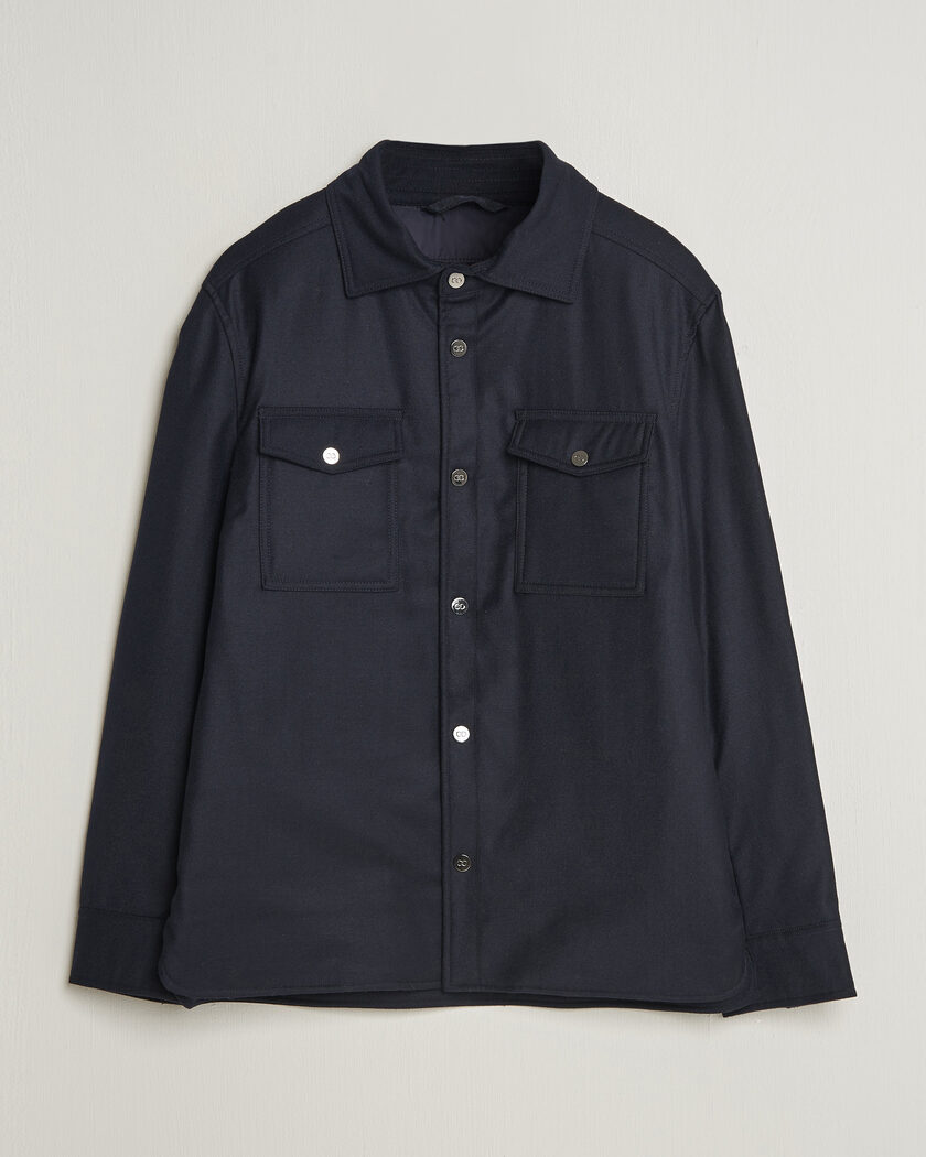 Oscar Jacobson Nylon/Wool Padded Shirt Jacket Navy – Sininen