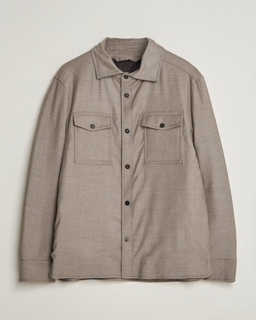 Oscar Jacobson Nylon/Wool Padded Shirt Jacket Taupe – Beige