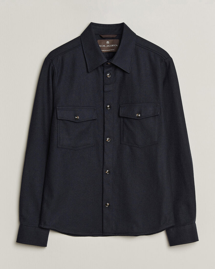 Oscar Jacobson Magnus Wool Shirt Jacket Navy – Sininen
