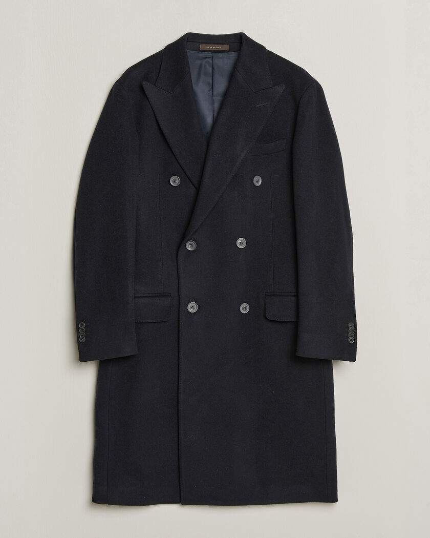 Oscar Jacobson Sicily Double Breasted Wool Coat Navy – Sininen