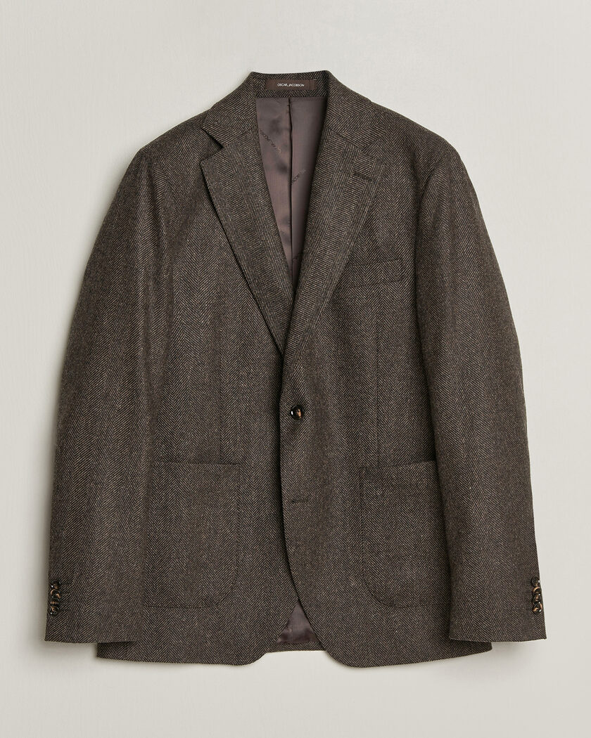 Oscar Jacobson Fogerty Herringbone Wool Blazer Brown – Ruskea