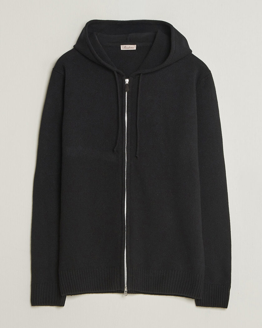 Stenströms Brushed Merino Full-Zip Hood Black – Musta