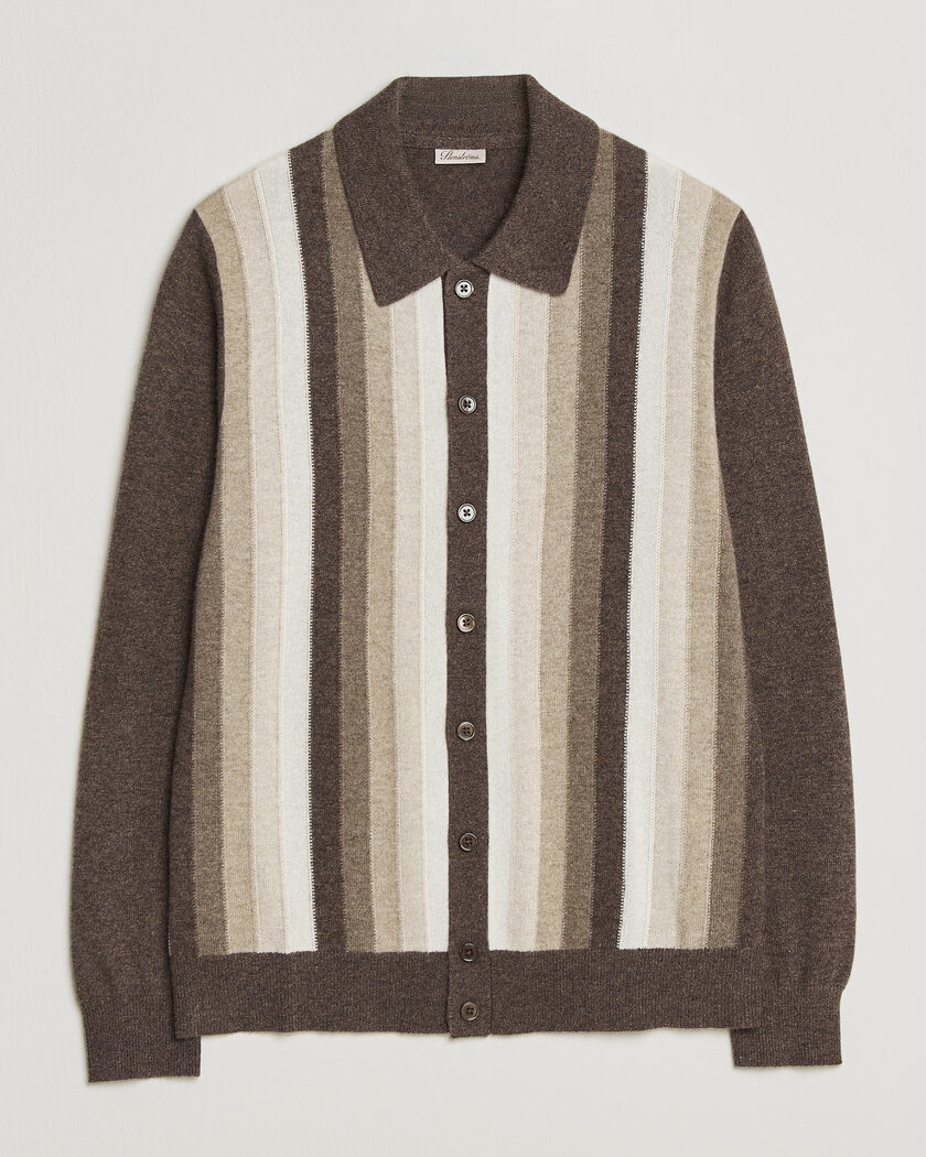 Stenströms Cashmere Striped Polo Cardigan Brown – Ruskea