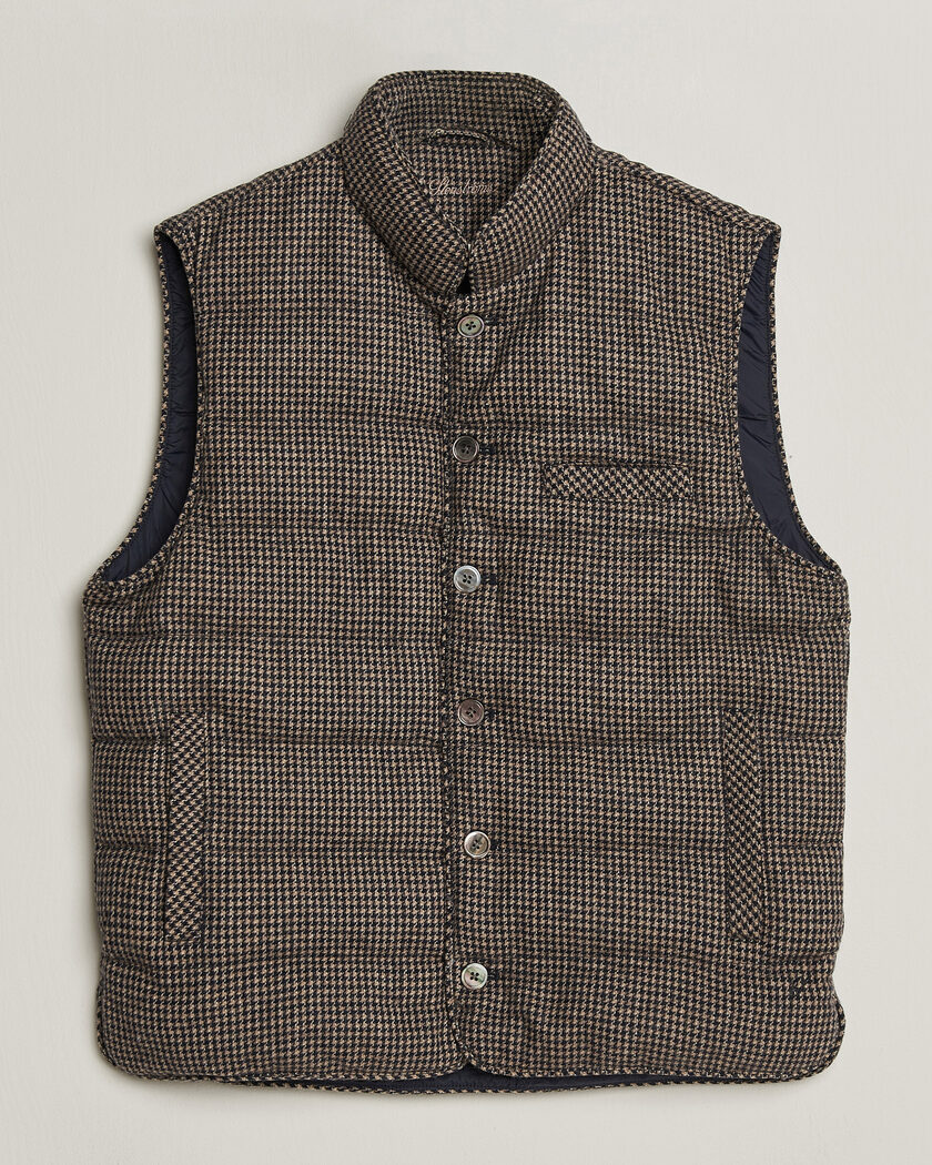 Stenströms Padded Houndstooth Wool Vest Brown – Ruskea