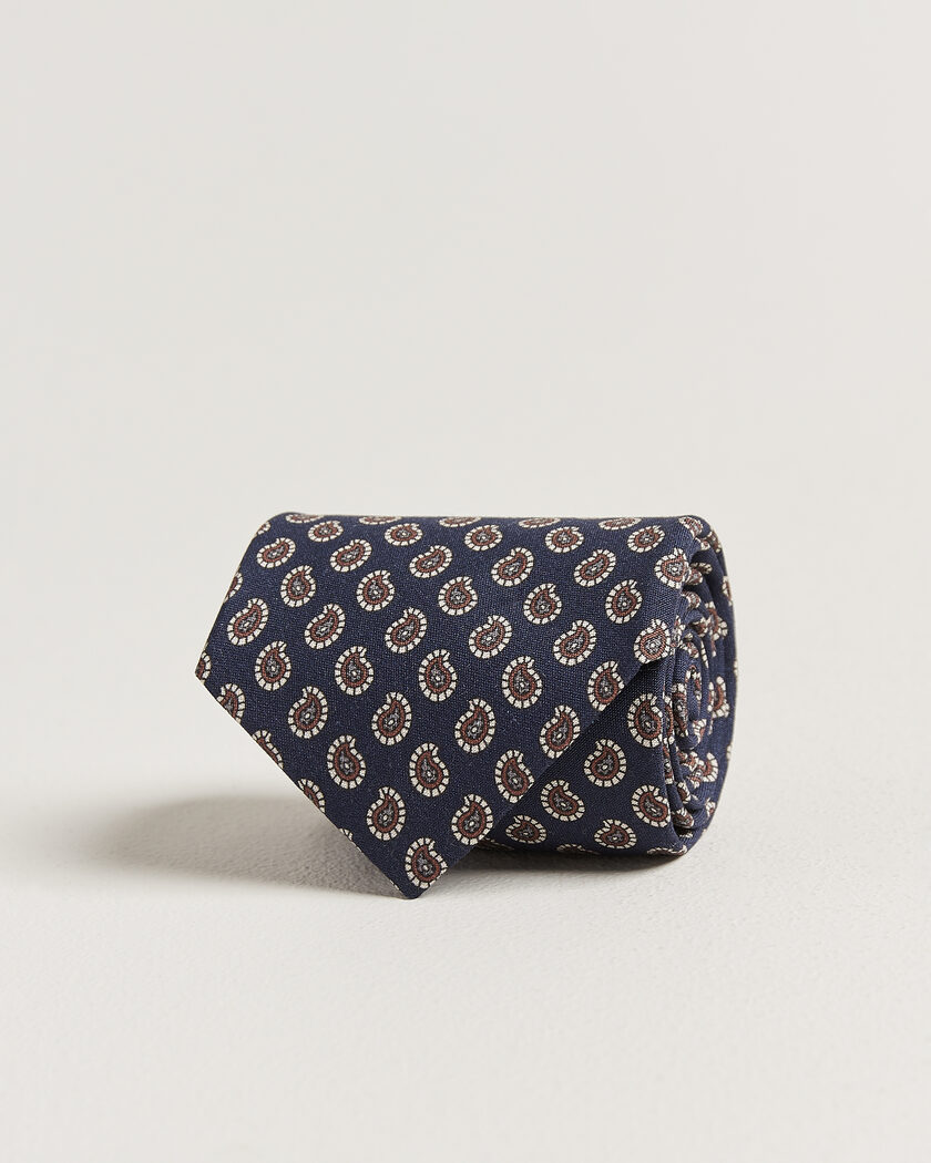 Stenströms Printed Silk Paisley Tie 7,5cm Blue – Sininen