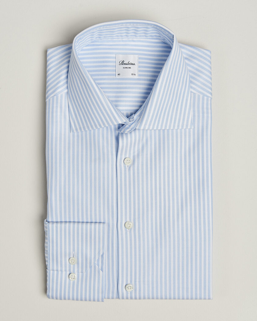 Stenströms Slimline Twofold Cotton Stripe Shirt Light Blue – Sininen