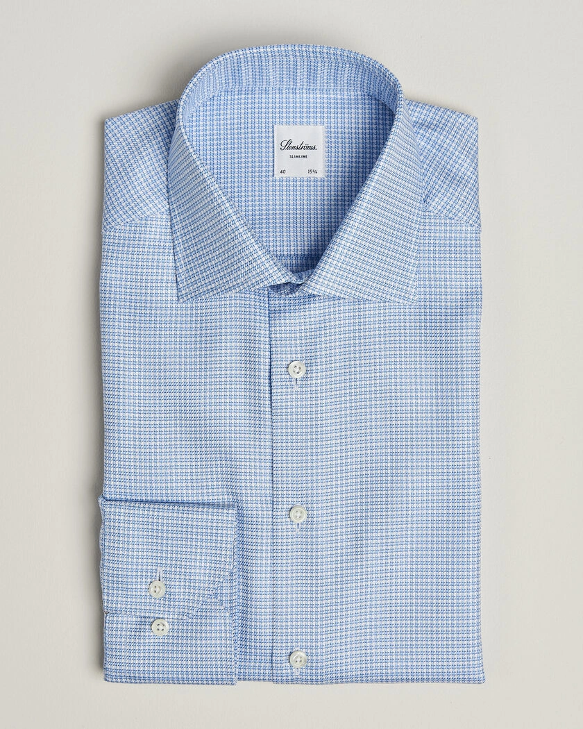 Stenströms Slimline Twofold Houndstooth Shirt Blue – Sininen