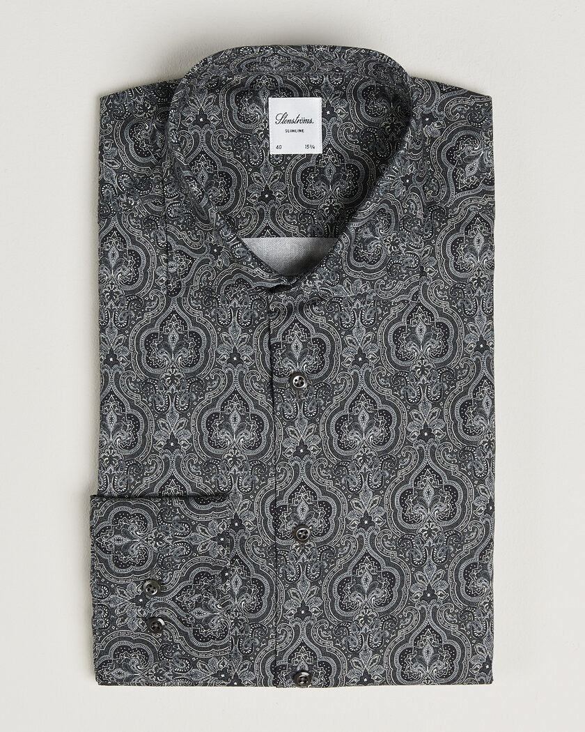 Stenströms Slimline Paisley Print Cut Away Shirt Grey – Harmaa