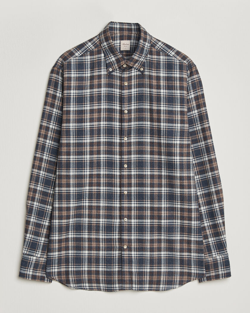 Stenströms Regular Fit Check Cut Away Flannel Shirt Navy – Sininen