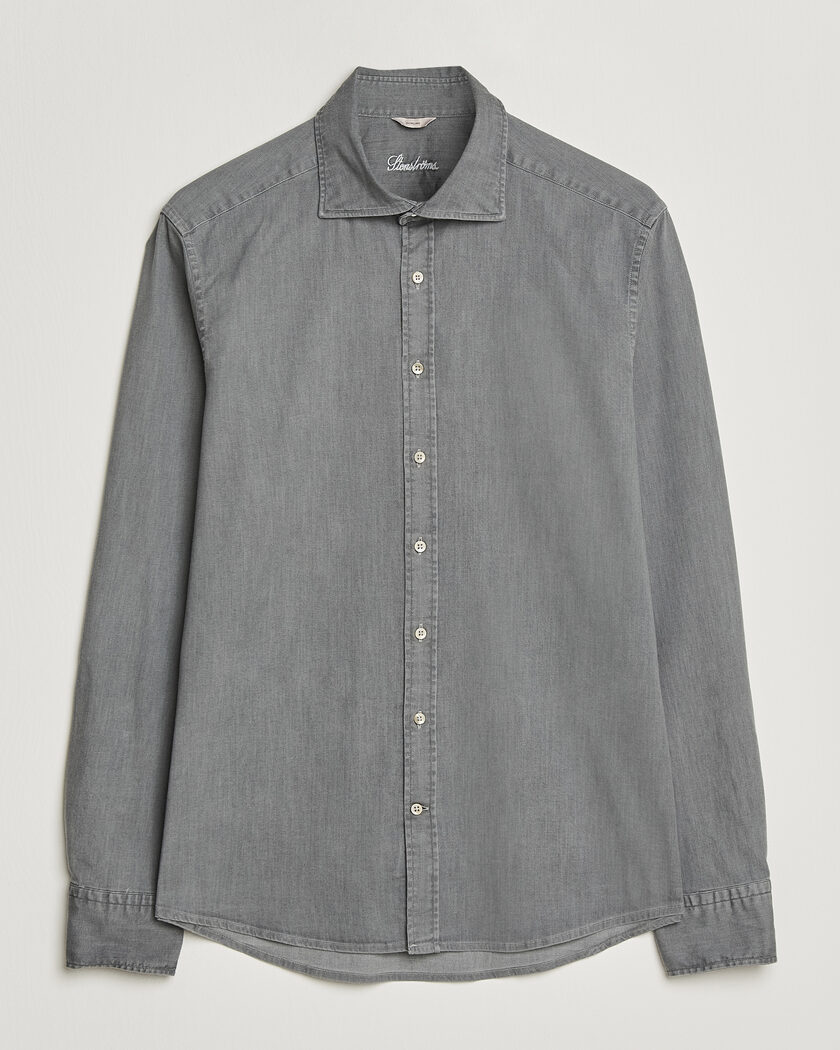 Stenströms Slimline Garment Washed Shirt Grey Denim – Harmaa