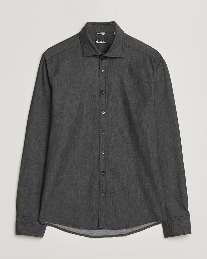 Stenströms Slimline Garment Washed Shirt Black Denim – Musta