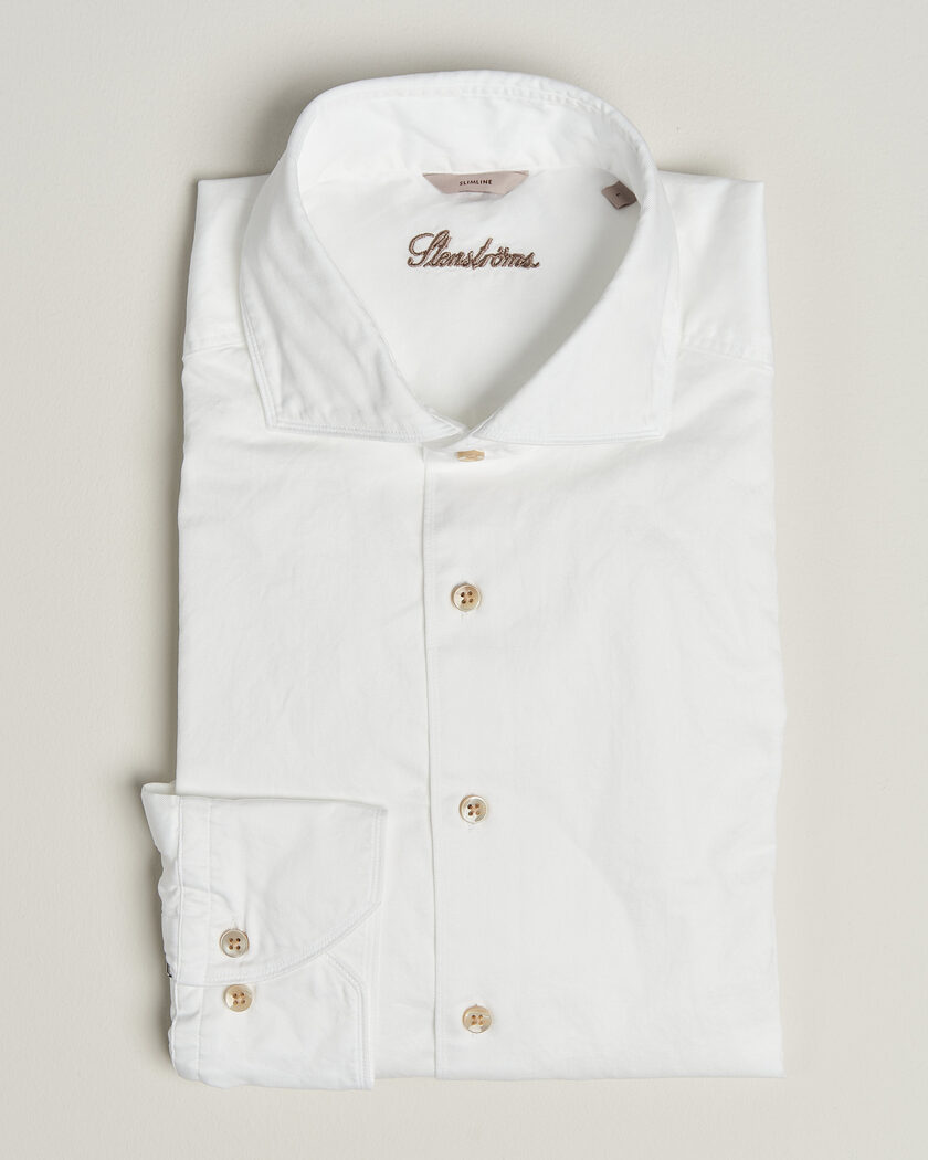 Stenströms Slimline Washed Cotton Twill Cut Away Shirt White – Valkoinen